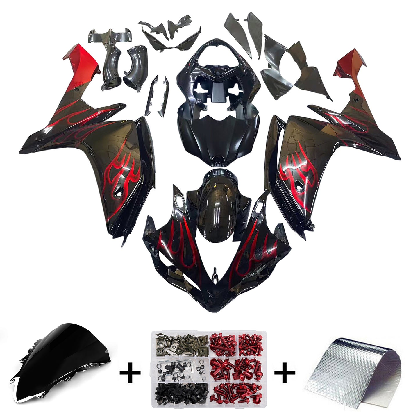 Carene 2007-2008 Yamaha YZF-R1 Black &amp; Red Flame R1 Racing Generico