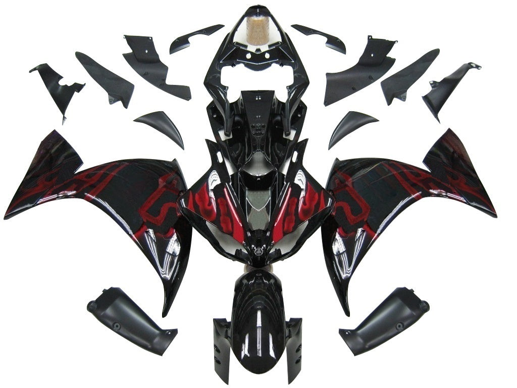 Carene 2009-2011 Yamaha YZF-R1 Black & Red Flame Racing Generico