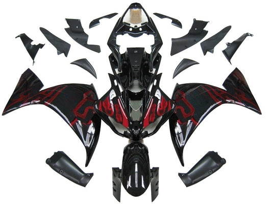 Carene 2009-2011 Yamaha YZF-R1 Black & Red Flame Racing Generico