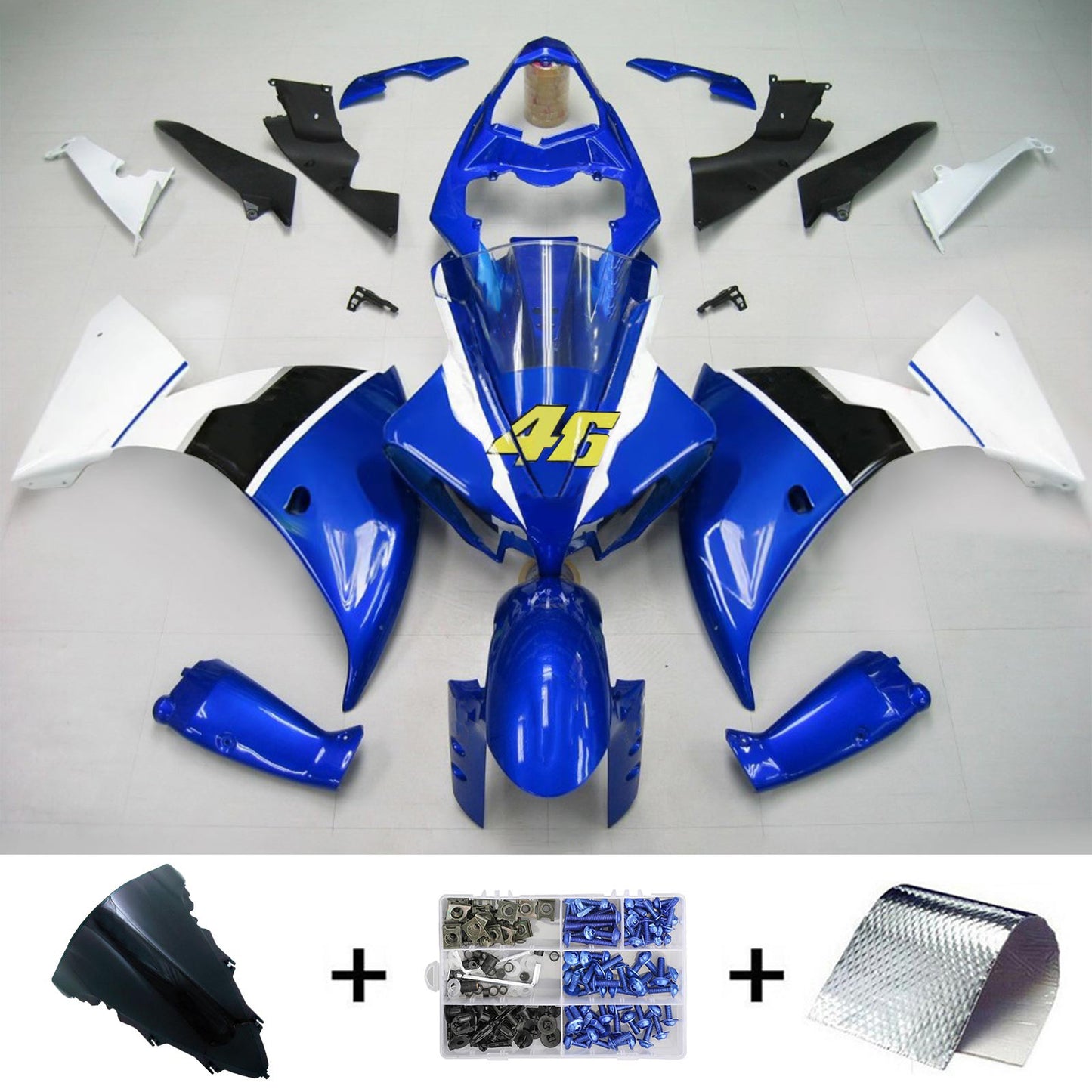 Amotopart Yamaha 2012-2014 YZF 1000 R1 Kit di spostamento bianco blu