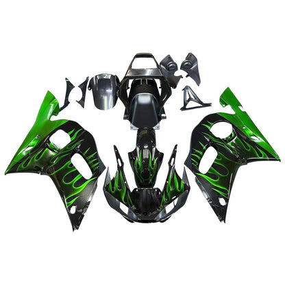 Carene 1998-2002 Yamaha YZF-R6 Black &amp; Green Flame R6 Racing Generico