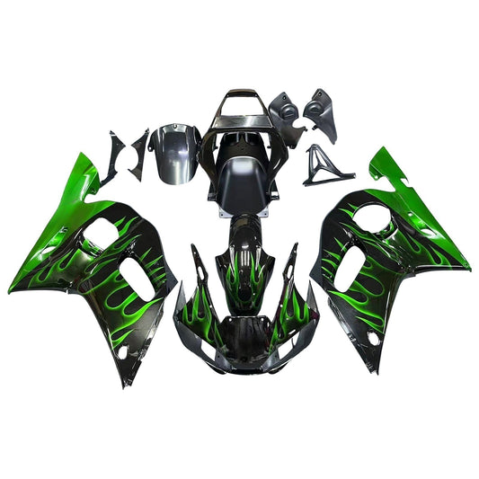 Carene 1998-2002 Yamaha YZF-R6 Black &amp; Green Flame R6 Racing Generico