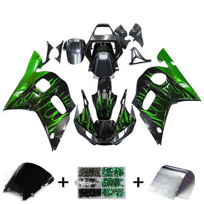 Carene 1998-2002 Yamaha YZF-R6 Black &amp; Green Flame R6 Racing Generico