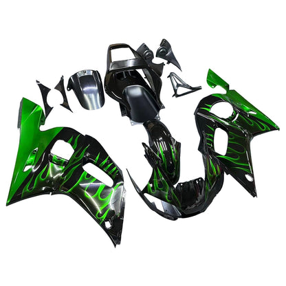Carene 1998-2002 Yamaha YZF-R6 Black &amp; Green Flame R6 Racing Generico