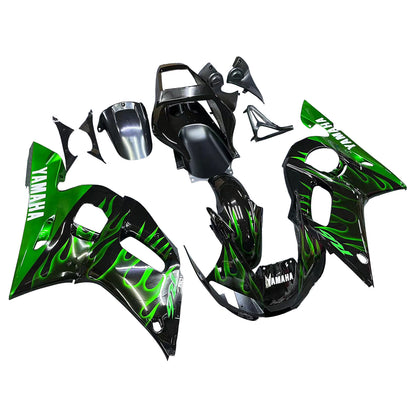 Carene 1998-2002 Yamaha YZF-R6 Black &amp; Green Flame R6 Generico