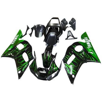 Carene 1998-2002 Yamaha YZF-R6 Black &amp; Green Flame R6 Generico