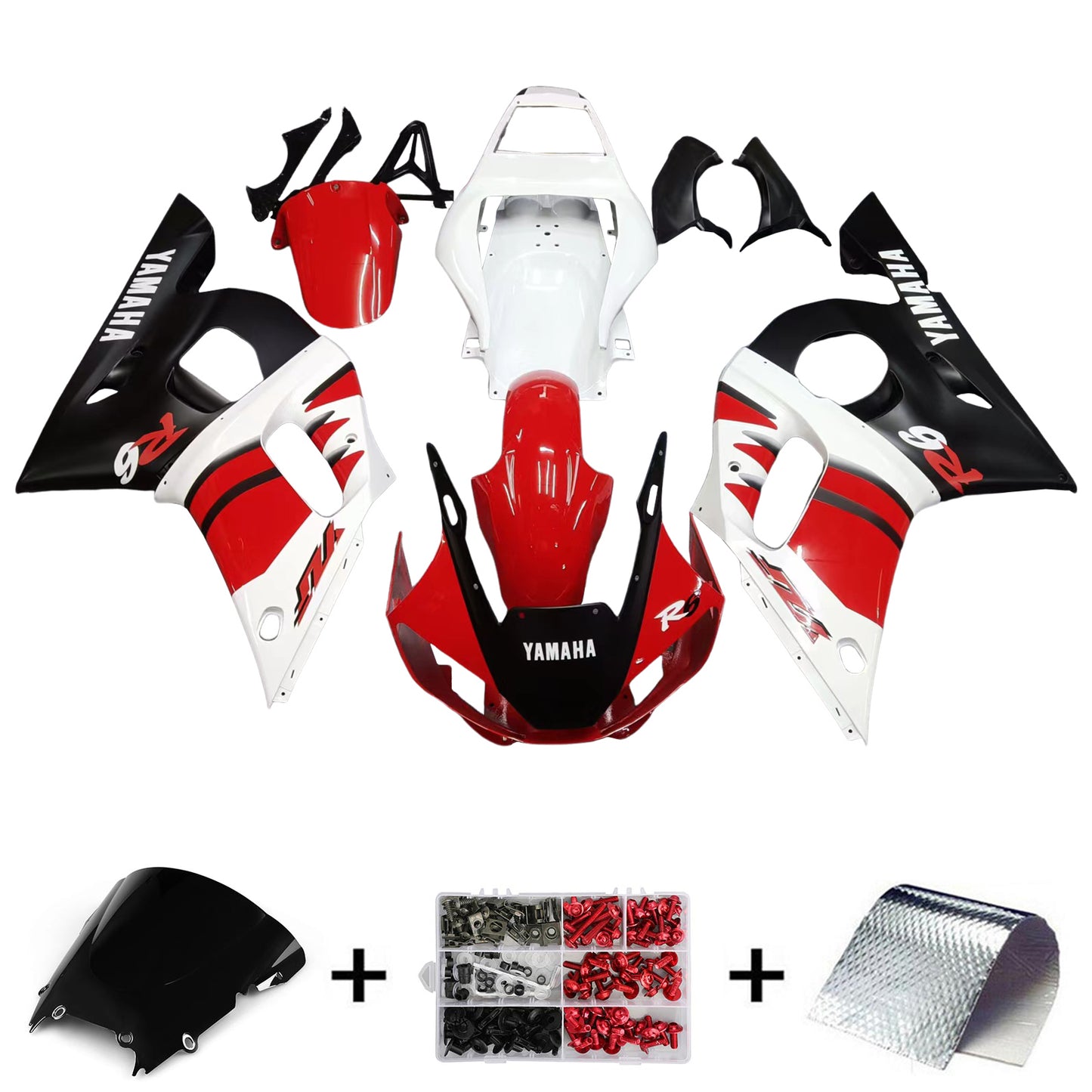 Amotopart Yamaha 1998-2002 YZF 600 R6 Kit di carenatura bianca nera rossa