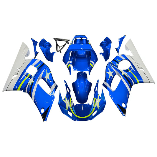 Amotopart Yamaha 1998-2002 YZF 600 R6 Blue con kit di rivestimento a stella bianca