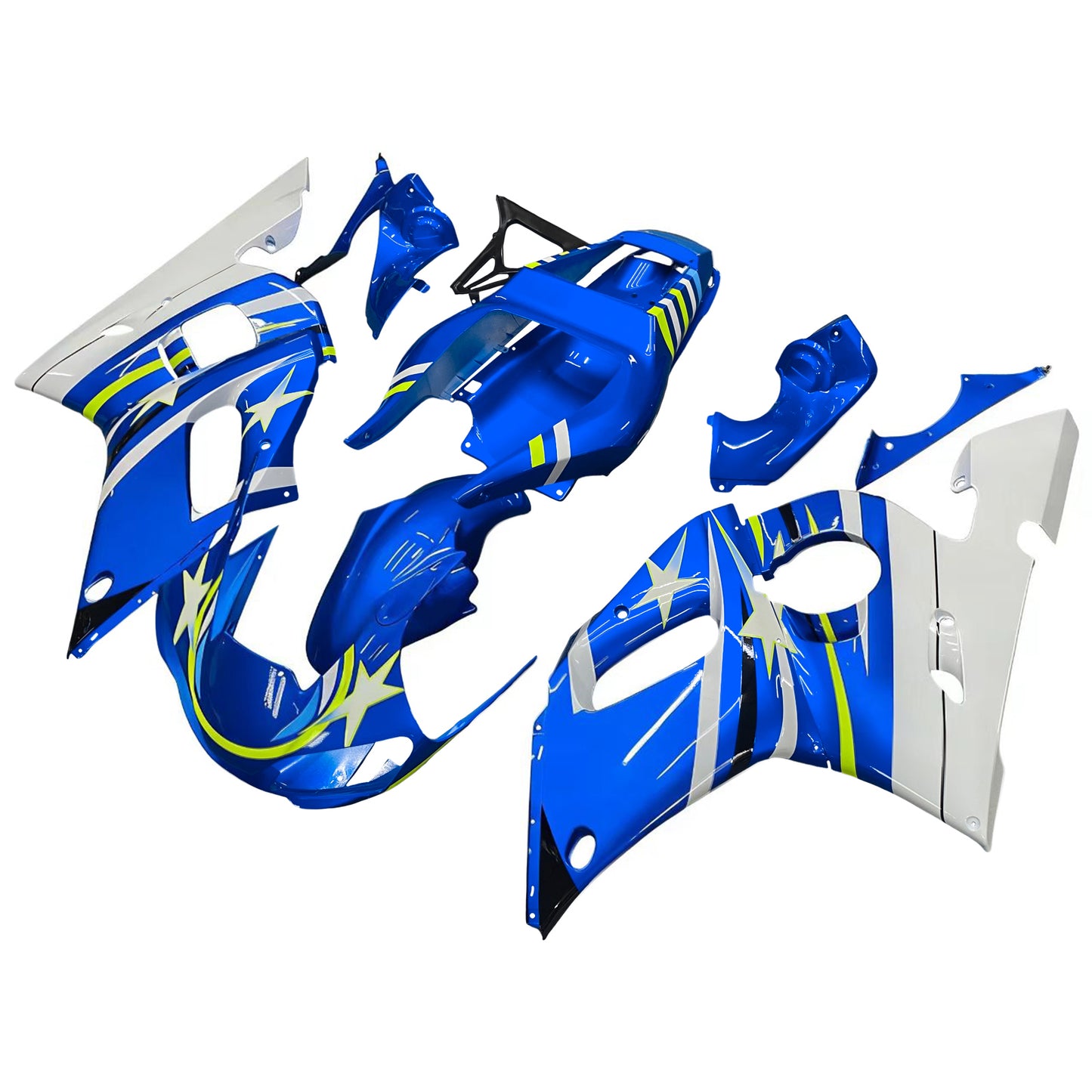 Amotopart Yamaha 1998-2002 YZF 600 R6 Blue con kit di rivestimento a stella bianca