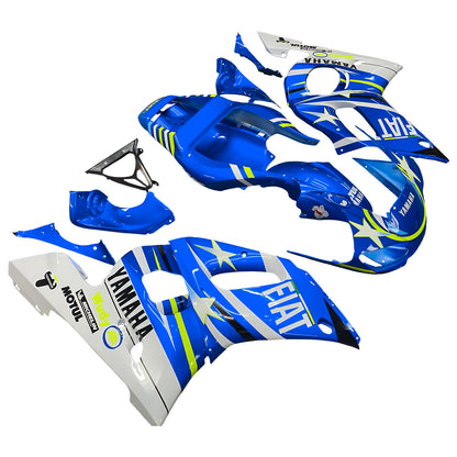 Amotopart Yamaha 1998-2002 YZF 600 R6 Blue con kit di rivestimento a stella bianca