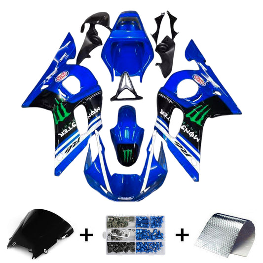 Amotopart Yamaha 1998-2002 YZF 600 R6 Kit di rivestimento nero blu.