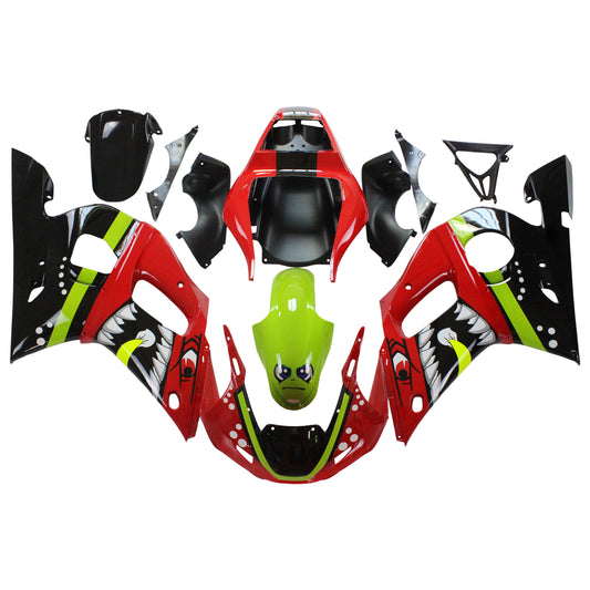 Amotopart Yamaha 1998-2002 YZF 600 R6 Kit di design dei cartoni animati verde rosso