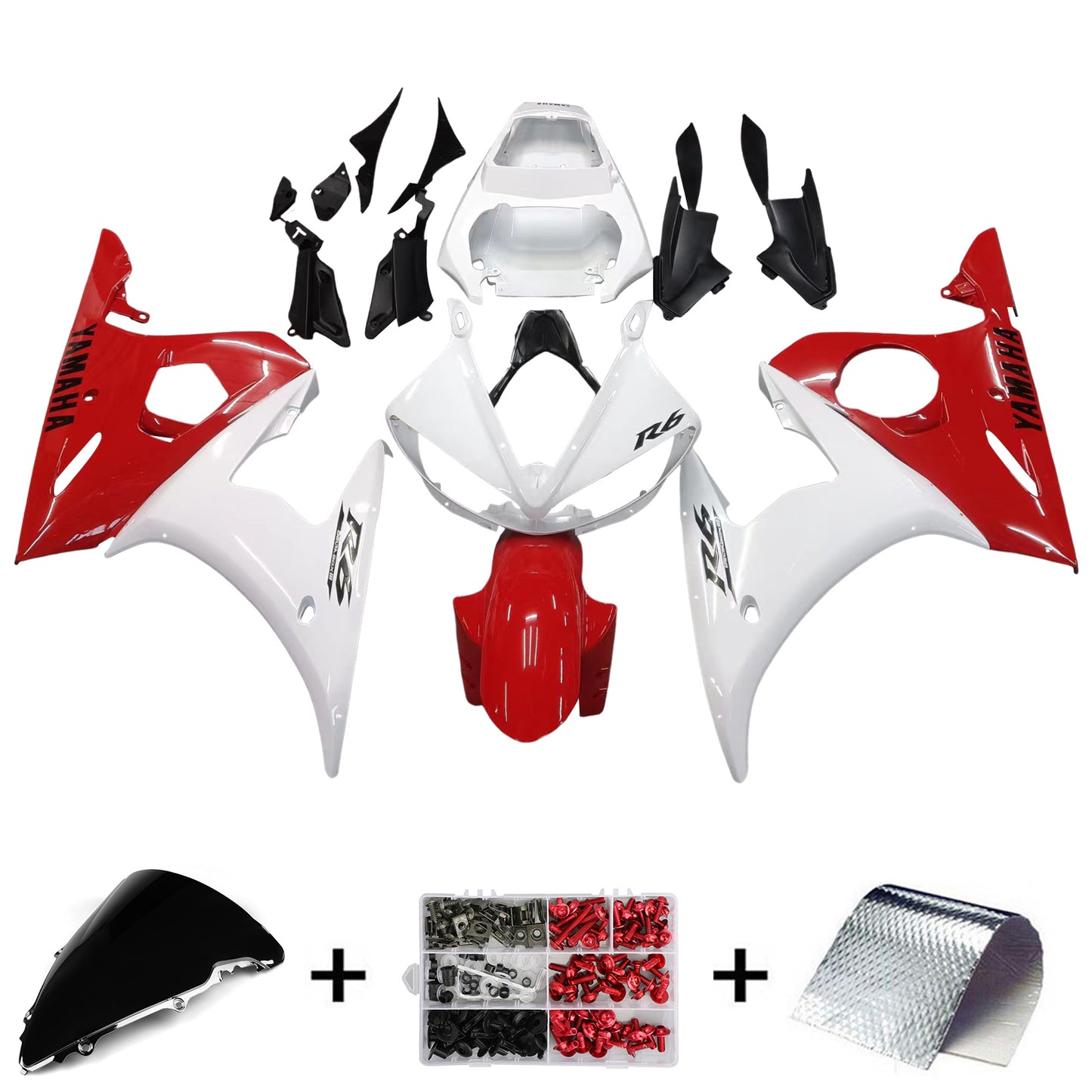 Amotopart 2003-2004 Yamaha R6 e 2006-2009 YZF R6S Cladding Red Mix White Kit