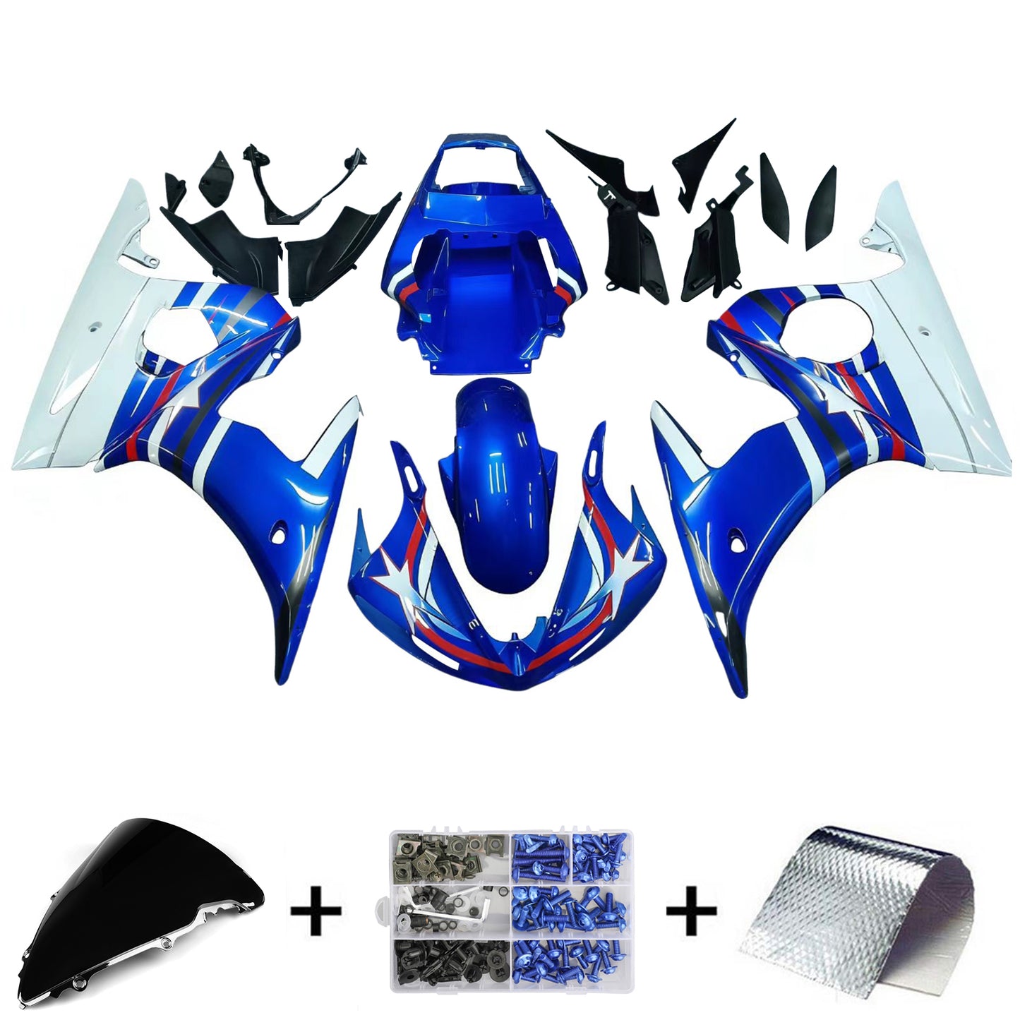Amotopart 2003-2004 Yamaha R6 e 2006-2009 YZF R6S Cladding Multi Blue Kit