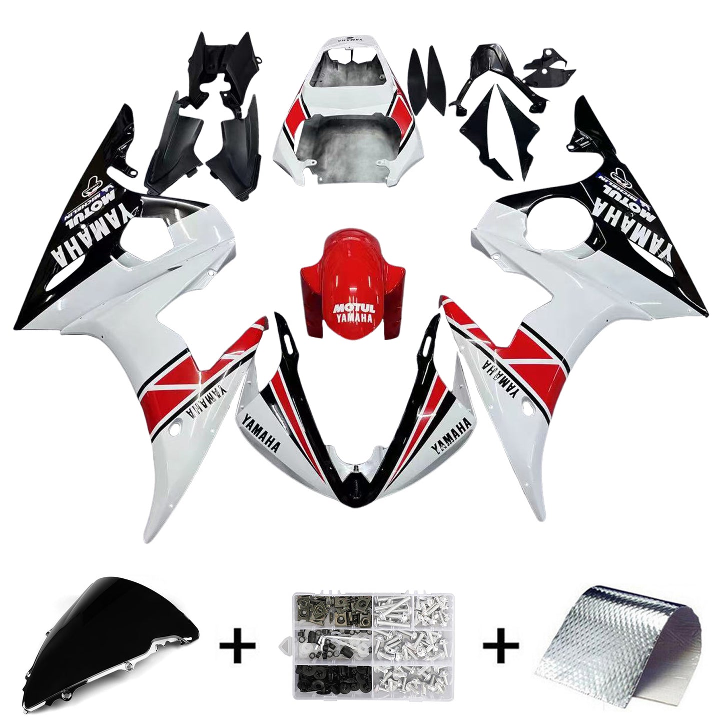 Amotopart Yamaha 2003-2004 YZF 600 R6 e 2006-2009 YZF R6S Kit di paura rosso bianco