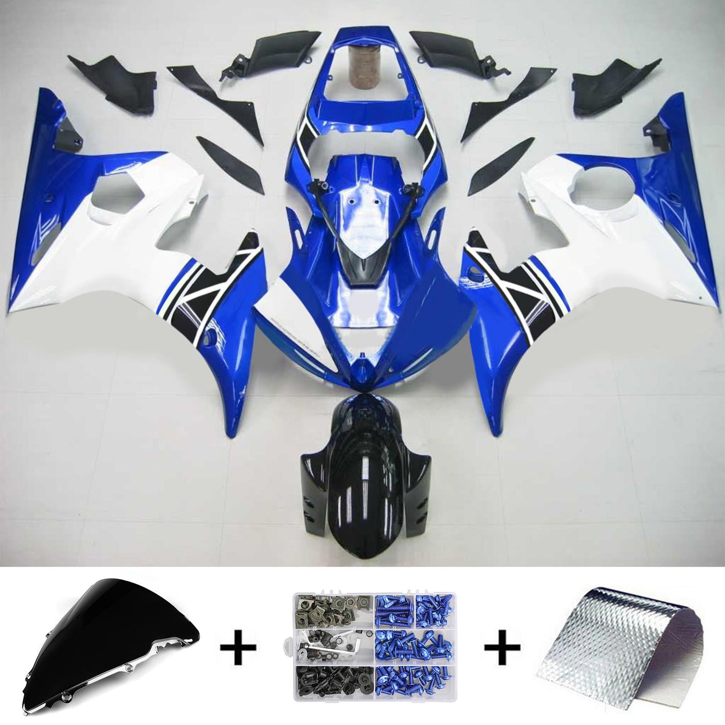 Amotopart Yamaha 2003-2004 YZF 600 R6 e 2006-2009 YZF R6S Kit carenatura blu bianco