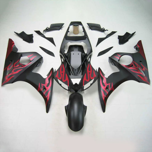 Amotopart Yamaha 2003-2004 YZF 600 R6 e 2006-2009 YZF R6S Kit carenatura a fiamma rossa nera