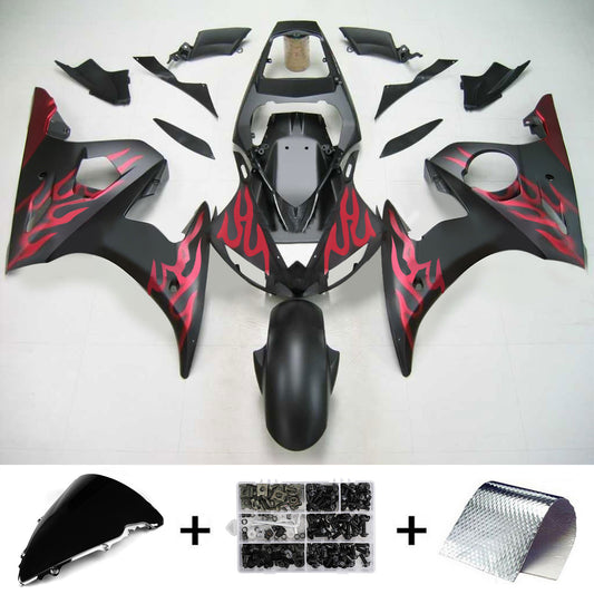 Amotopart Yamaha 2003-2004 YZF 600 R6 e 2006-2009 YZF R6S Kit carenatura a fiamma rossa nera