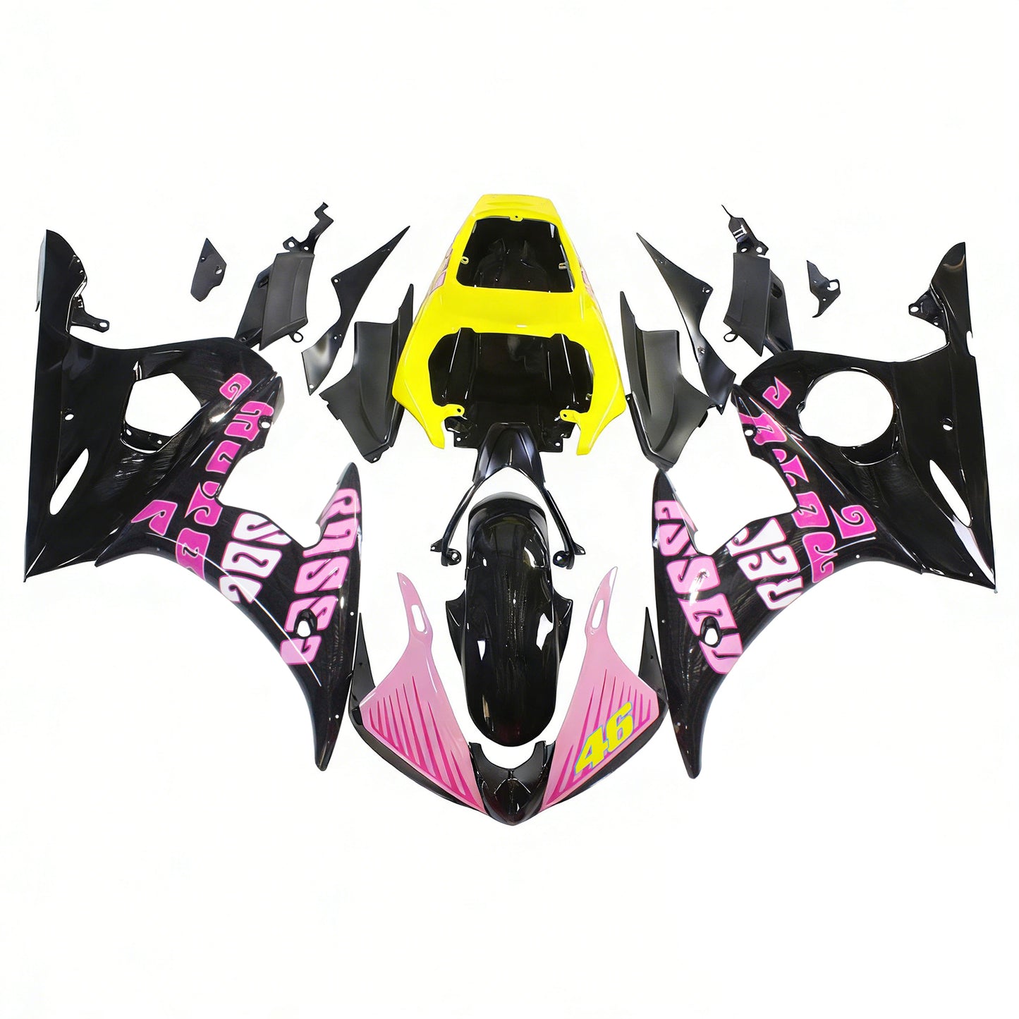 Amotopart Yamaha 2003-2004 YZF 600 R6 e 2006-2009 YZF R6S Kit di carenatura rosa nera