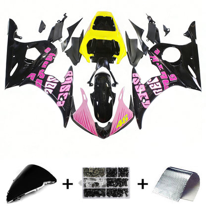 Amotopart Yamaha 2003-2004 YZF 600 R6 e 2006-2009 YZF R6S Kit di carenatura rosa nera