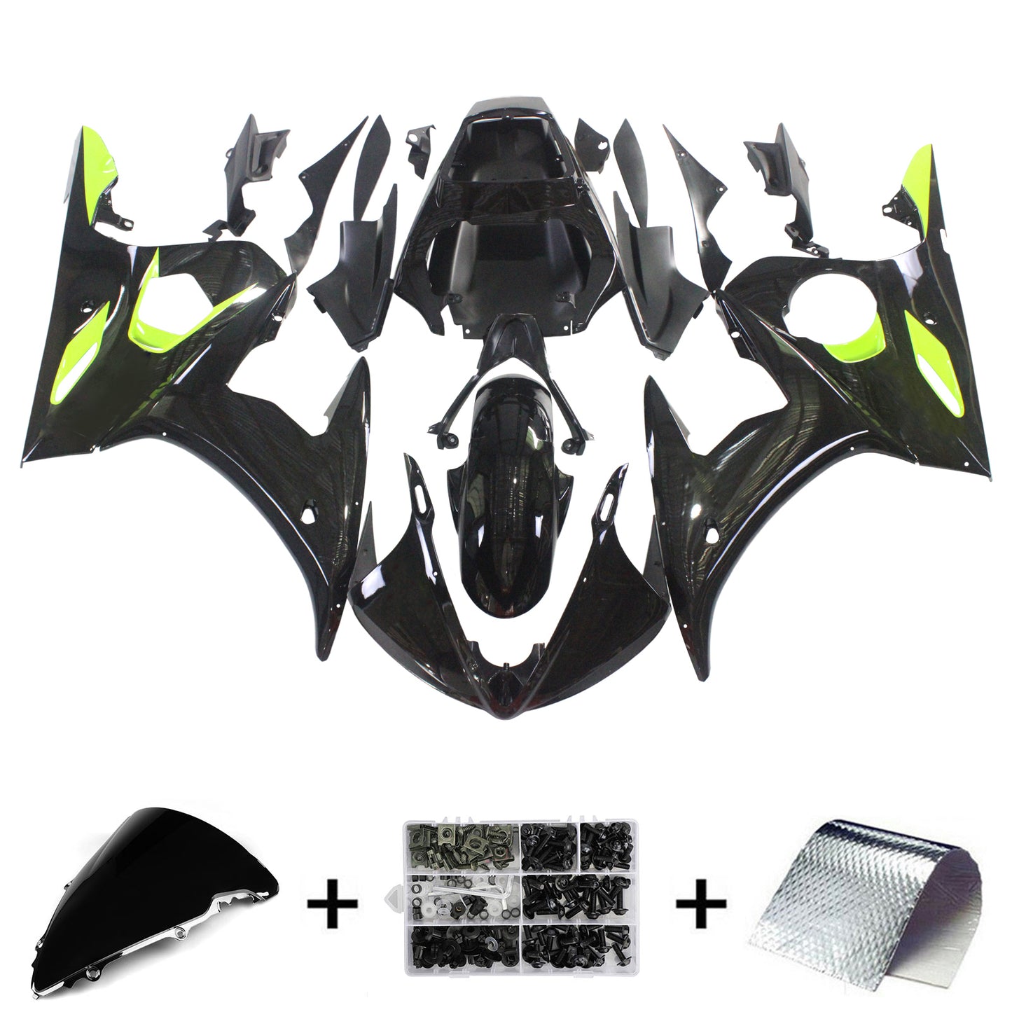 Amotopart Yamaha 2003-2004 YZF 600 R6 e 2006-2009 YZF R6S Kit di rivestimento nero