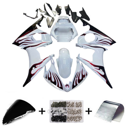 Amotopart 2005 Yamaha R6 Disguise kit di fiamma bianca e nera