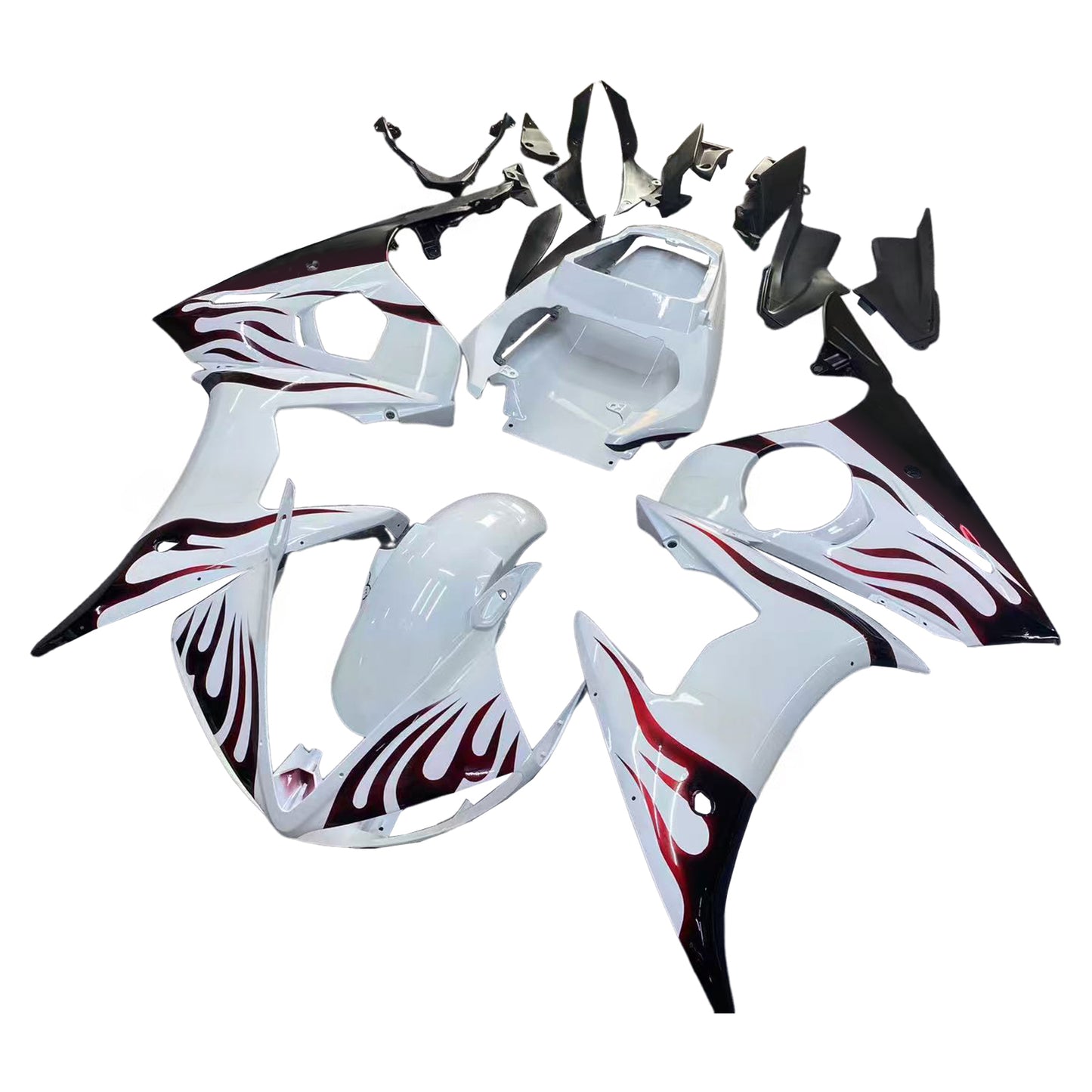 Amotopart 2005 Yamaha R6 Disguise kit di fiamma bianca e nera