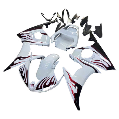 Amotopart 2005 Yamaha R6 Disguise kit di fiamma bianca e nera