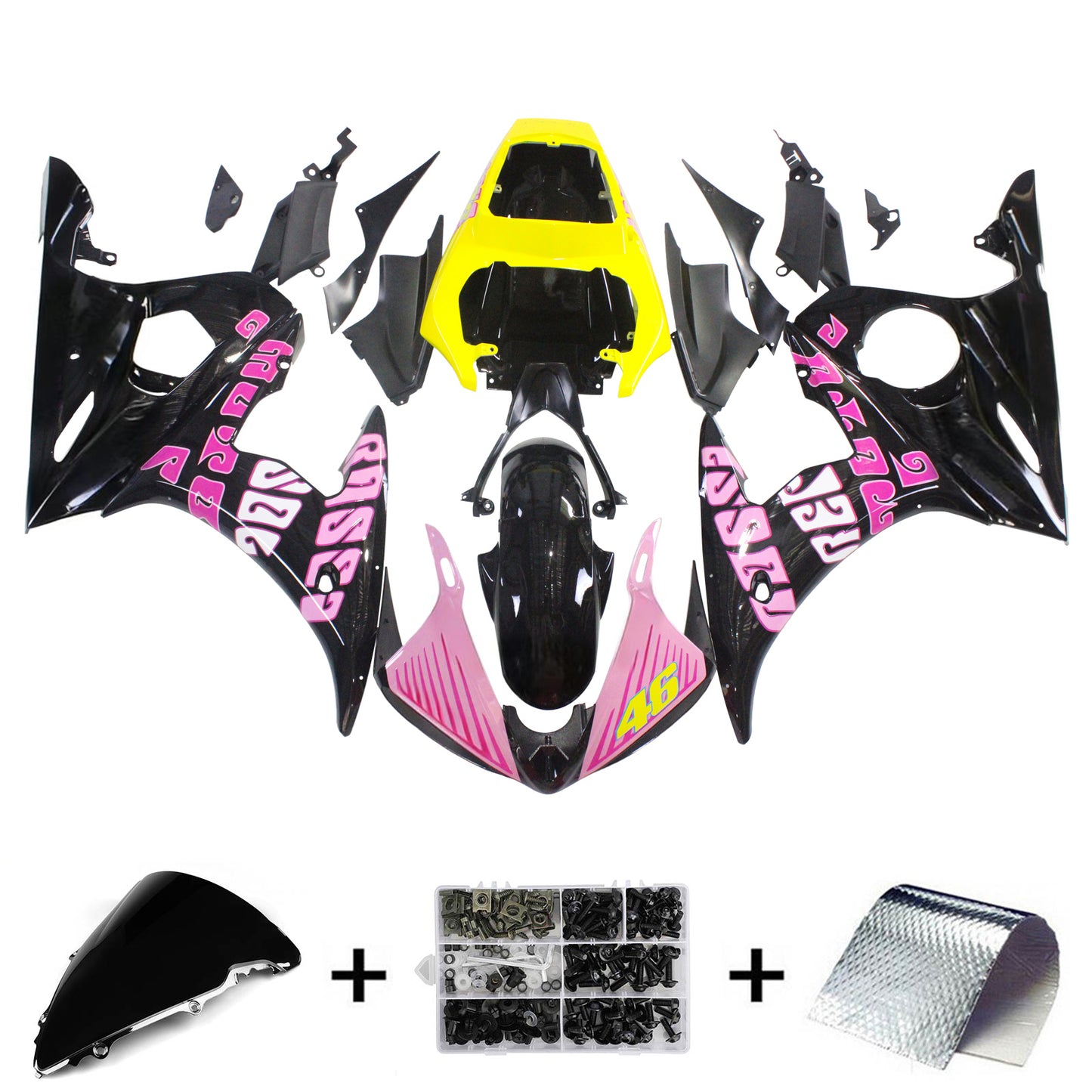 Amotopart Yamaha 2005 YZF 600 R6 Kit di carenatura rosa nero
