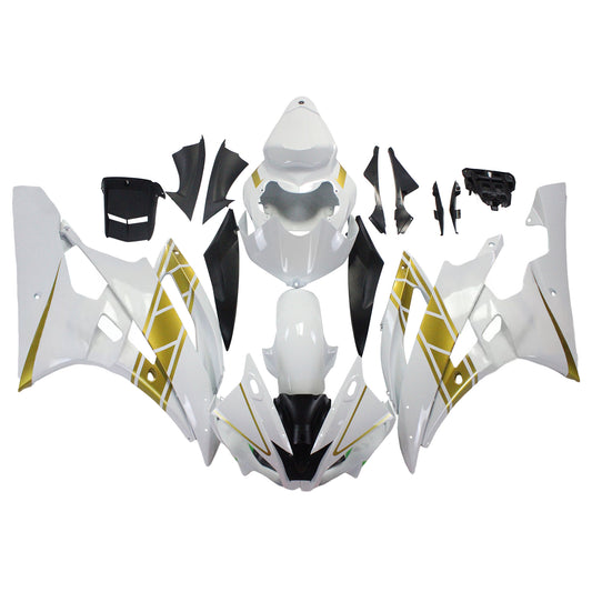 Amotopart Yamaha 2006-2007 YZF 600 R6 Kit di carenatura dorata bianca
