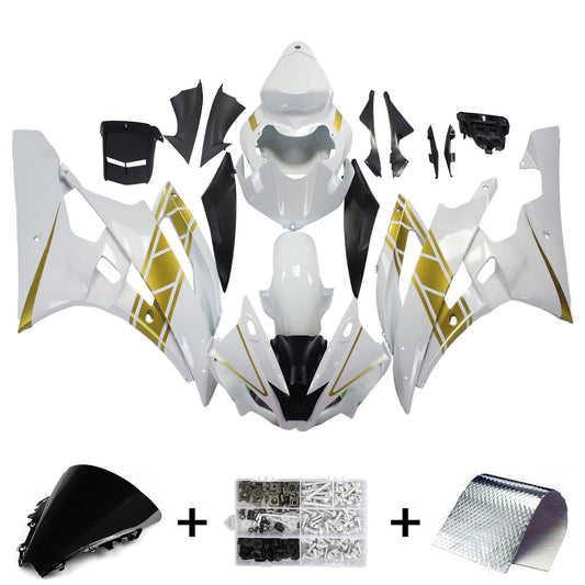 Amotopart Yamaha 2006-2007 YZF 600 R6 Kit di carenatura dorata bianca