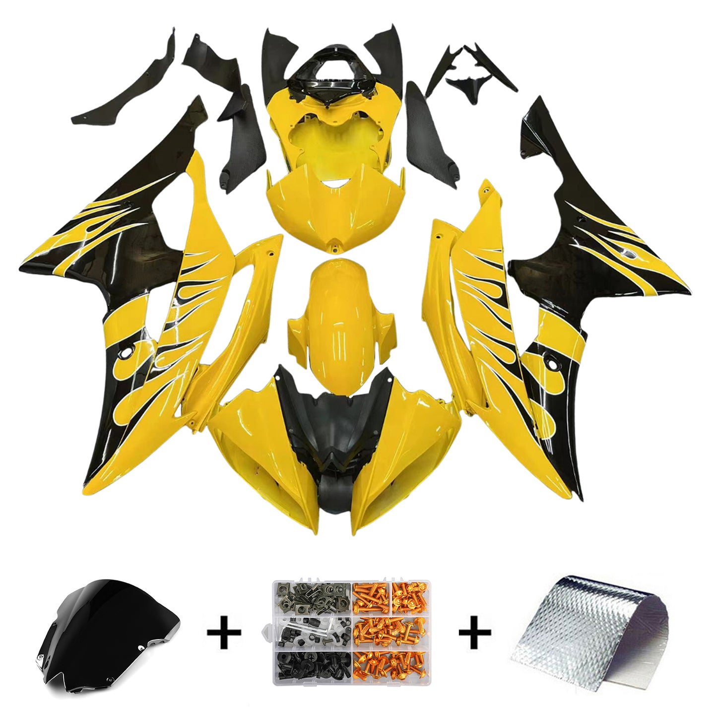 Carene 2008-2016 Yamaha YZF-R6 Yellow & Black Flame R6 Generico