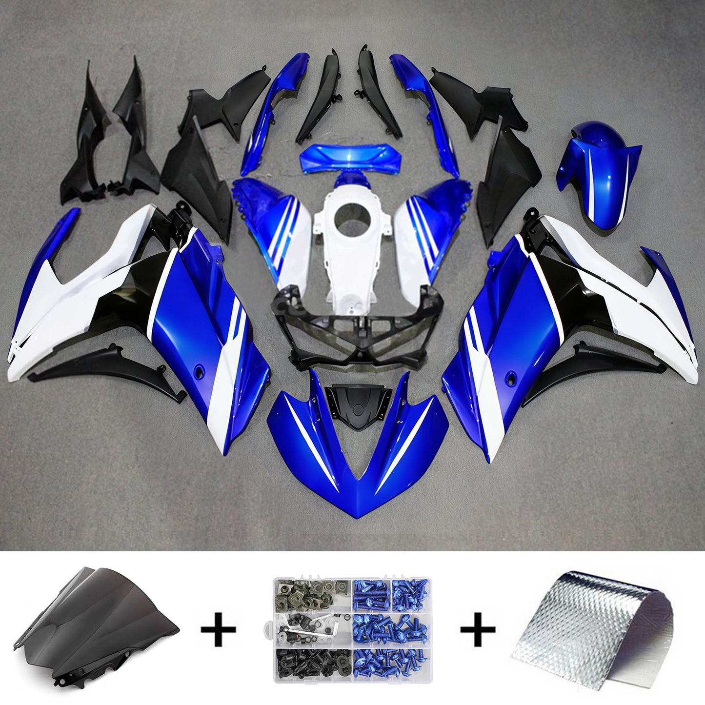 Amotopart Sales Ski Yamaha 2014-2018 YZF R3 e 2015-2017 YZF R25 Blue White Fearing Kit