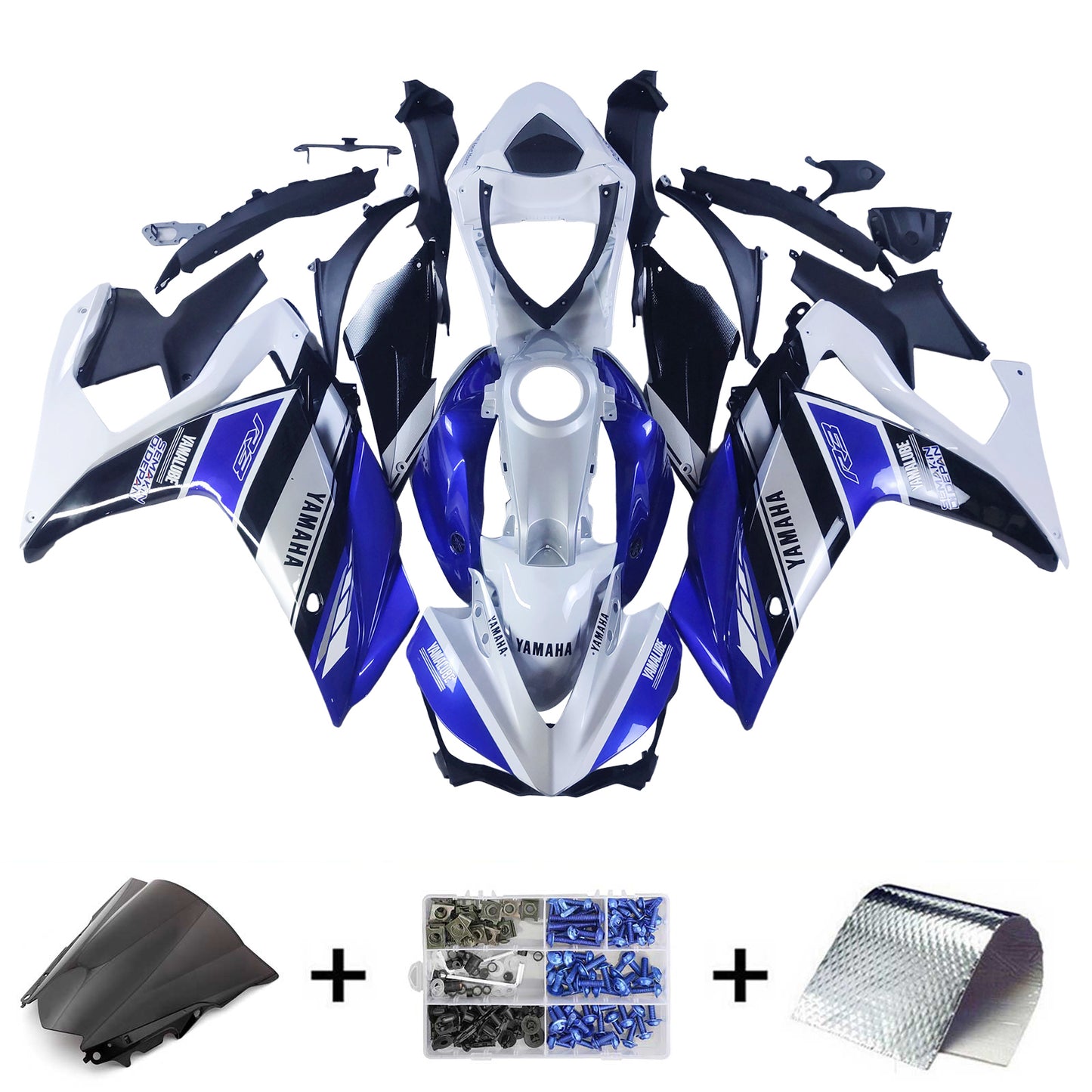 Amotopart Sales Ski Yamaha 2014-2018 YZF R3 e 2015-2017 YZF R25 Blue White Fearing Kit
