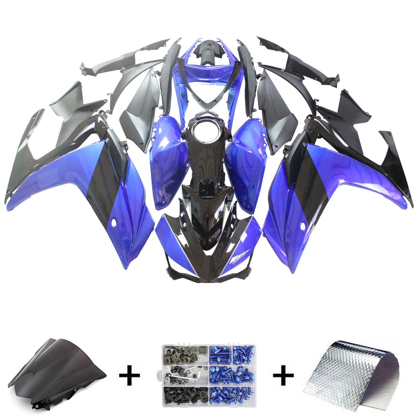 Amotopart Sales Ski Yamaha 2014-2018 YZF R3 e 2015-2017 YZF R25 Kit di abbigliamento blu nero