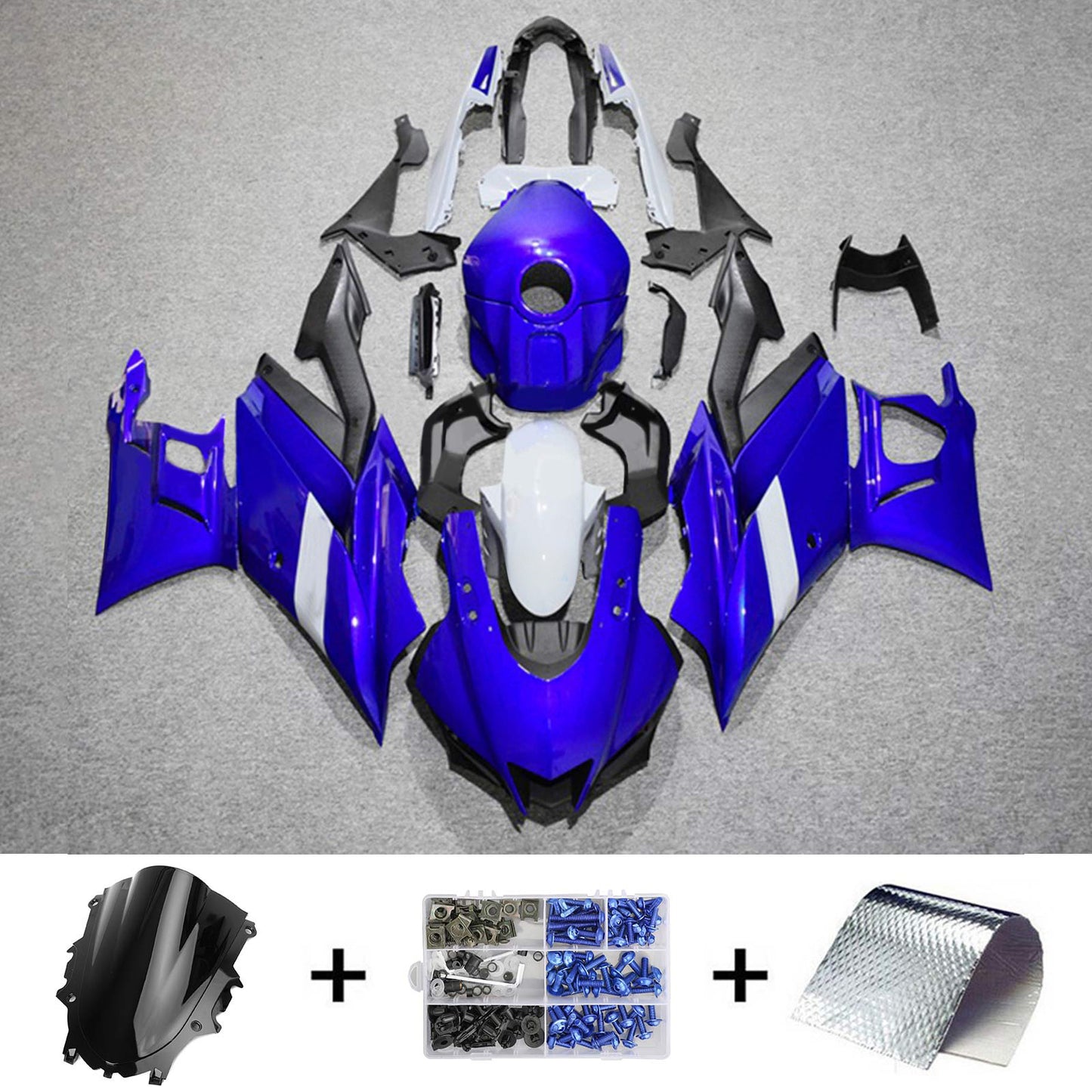 Amotopart Yamaha 2019-2021 YZF R3/YZF R25 Kit di paura blu nera