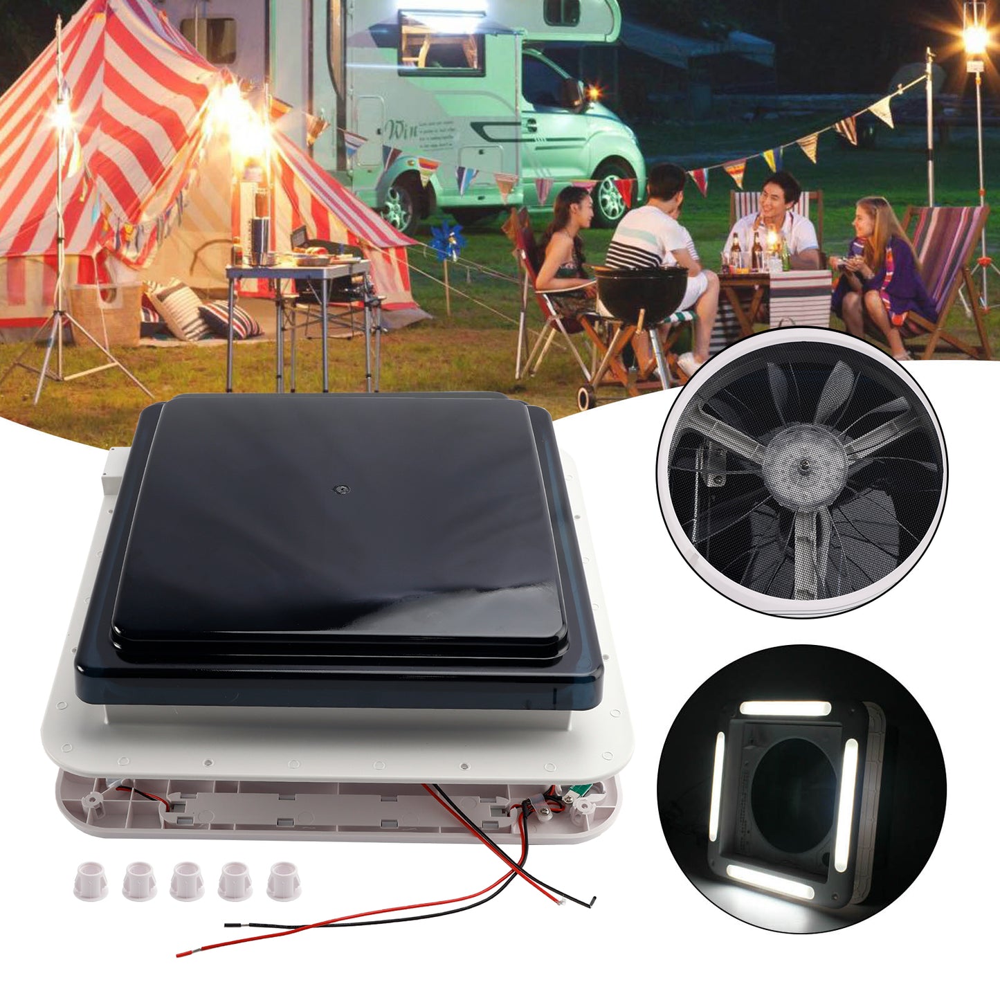 Lucernario con luce a LED 010006114" RV Caravan Roof Vent Motore a 3 velocità RV Fan DC12V