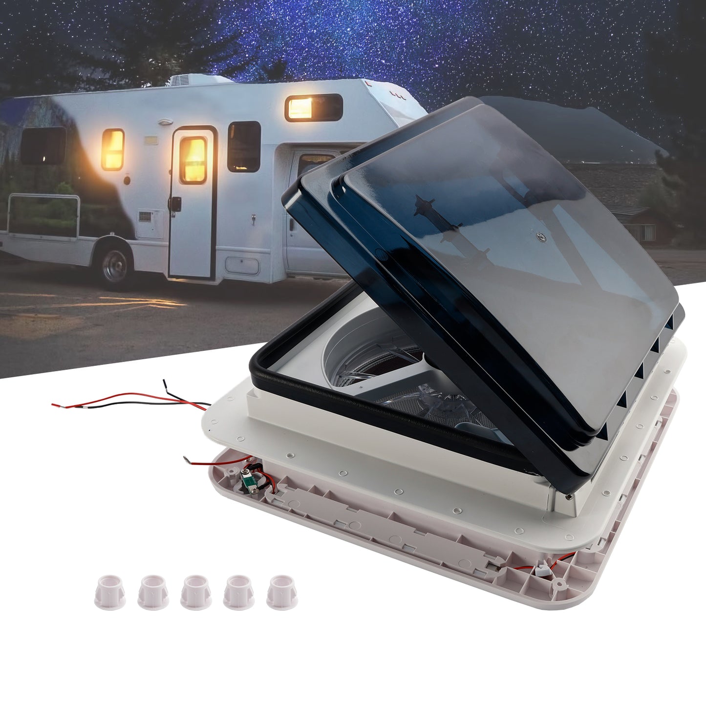 Lucernario con luce a LED 010006114" RV Caravan Roof Vent Motore a 3 velocità RV Fan DC12V