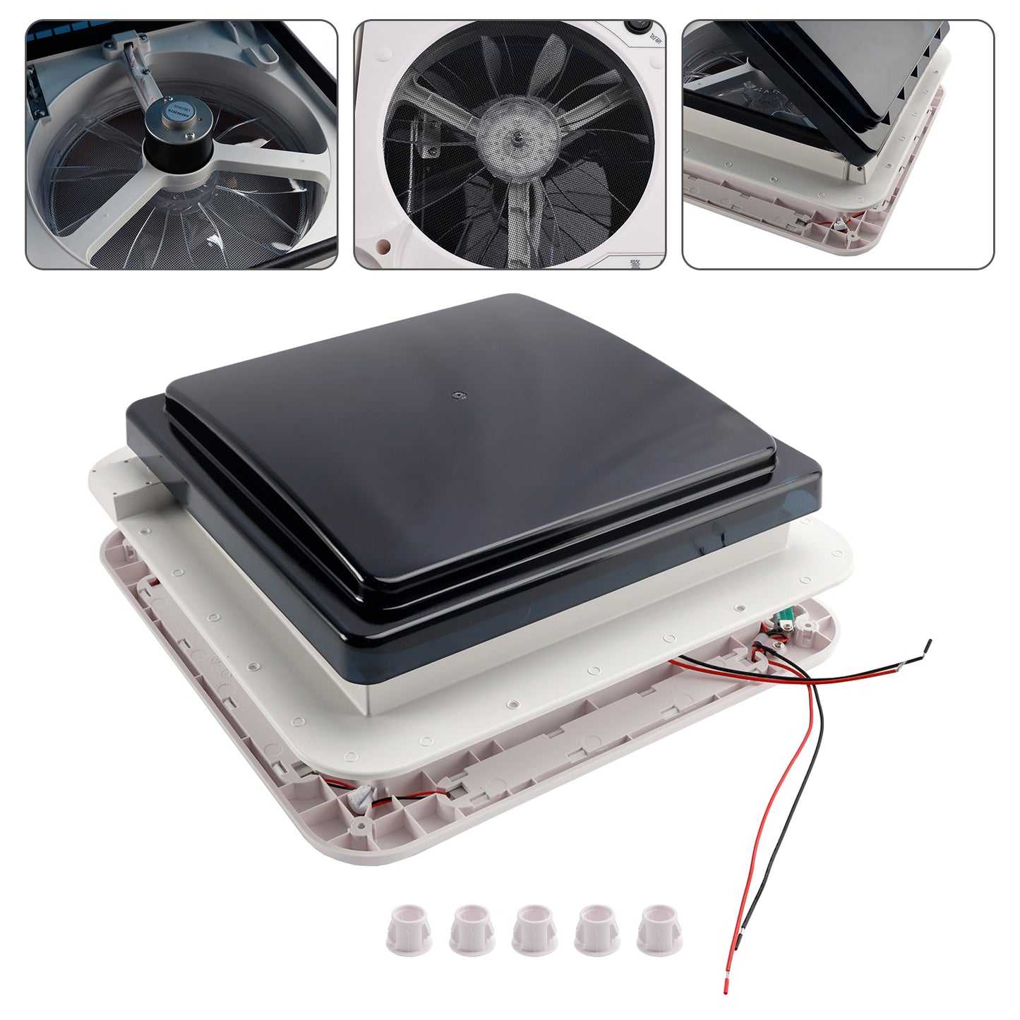 14" RV Caravan Roof Vent Motore a 3 velocità RV Fan 12V Lucernario con luce a LED 0100061