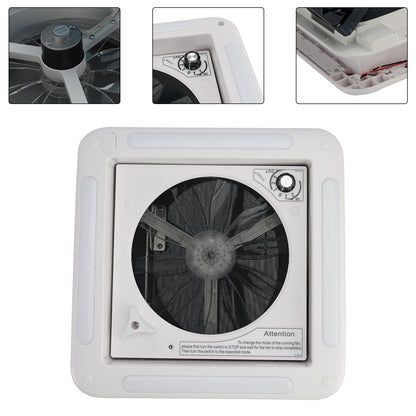 Ventilatore da tetto per camper da 11 pollici, motore a 3 velocità, lucernario da 12 V con luce a LED