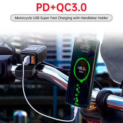 Caricabatterie USB super veloce per motocicletta Supporto per manubrio PD+QC3.0 Adattatore di alimentazione tipo C