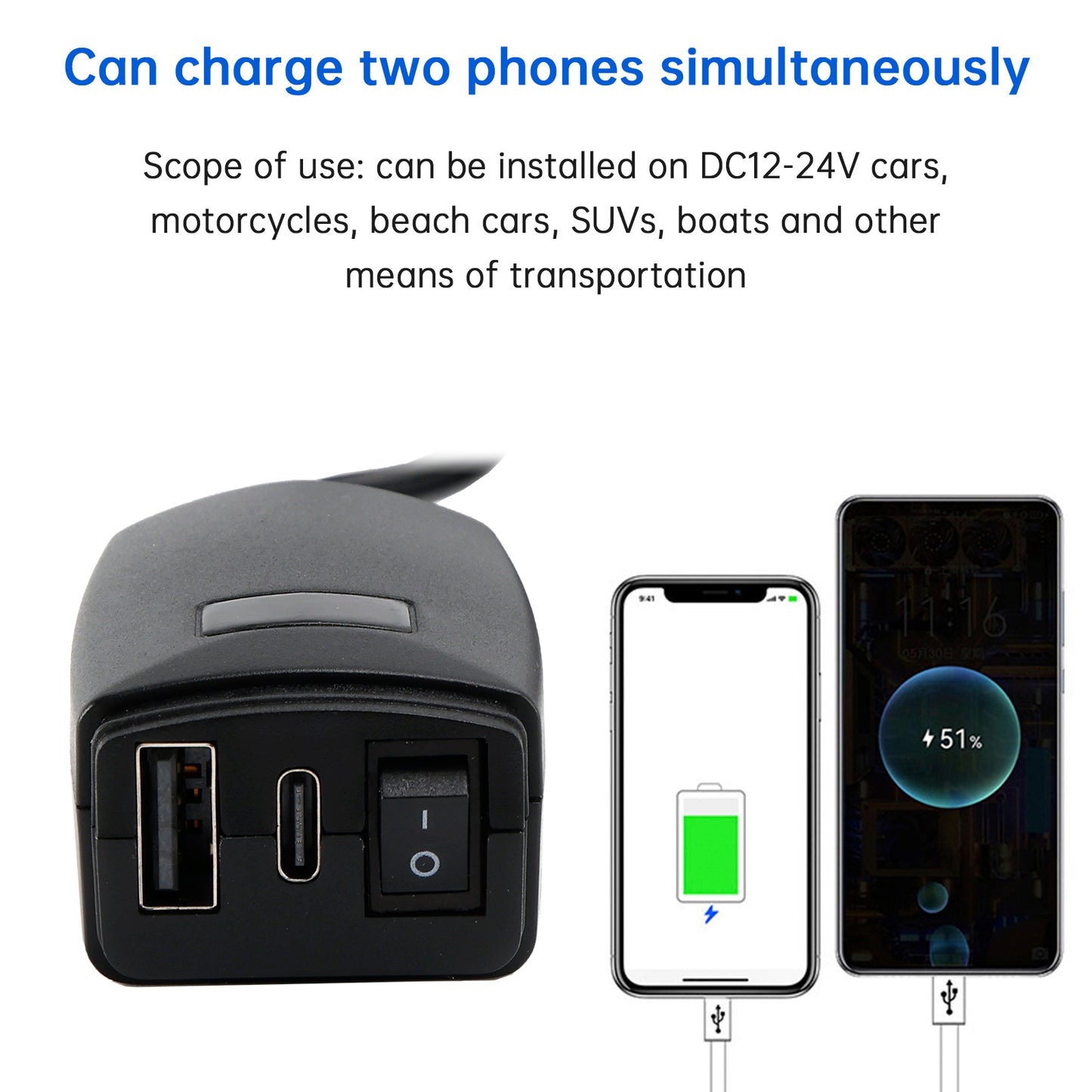 Caricabatterie USB super veloce per motocicletta Supporto per manubrio PD+QC3.0 Adattatore di alimentazione tipo C
