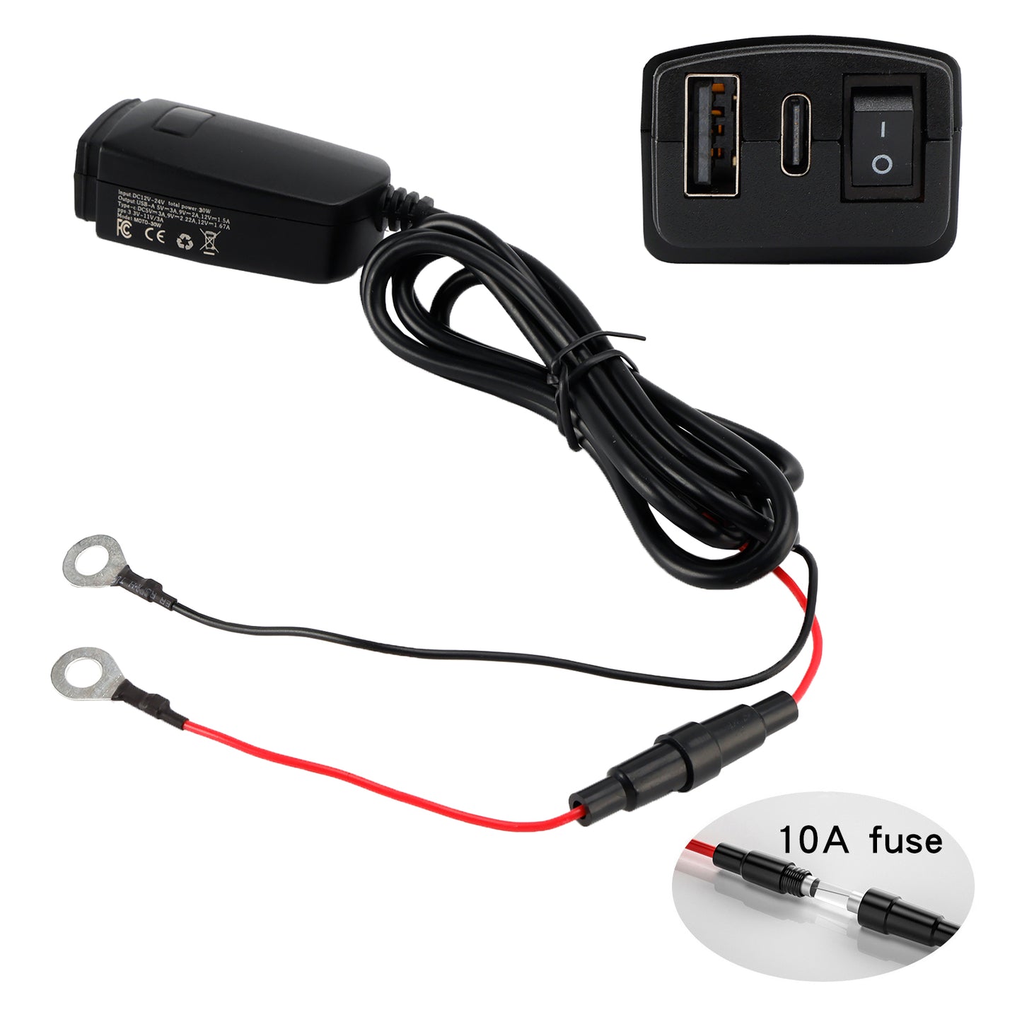 Caricabatterie USB super veloce per motocicletta Supporto per manubrio PD+QC3.0 Adattatore di alimentazione tipo C