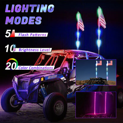 2X 3ft RGB LED Whip Lights Antenna con telecomando a bandiera per Polaris RZR UTV ATV