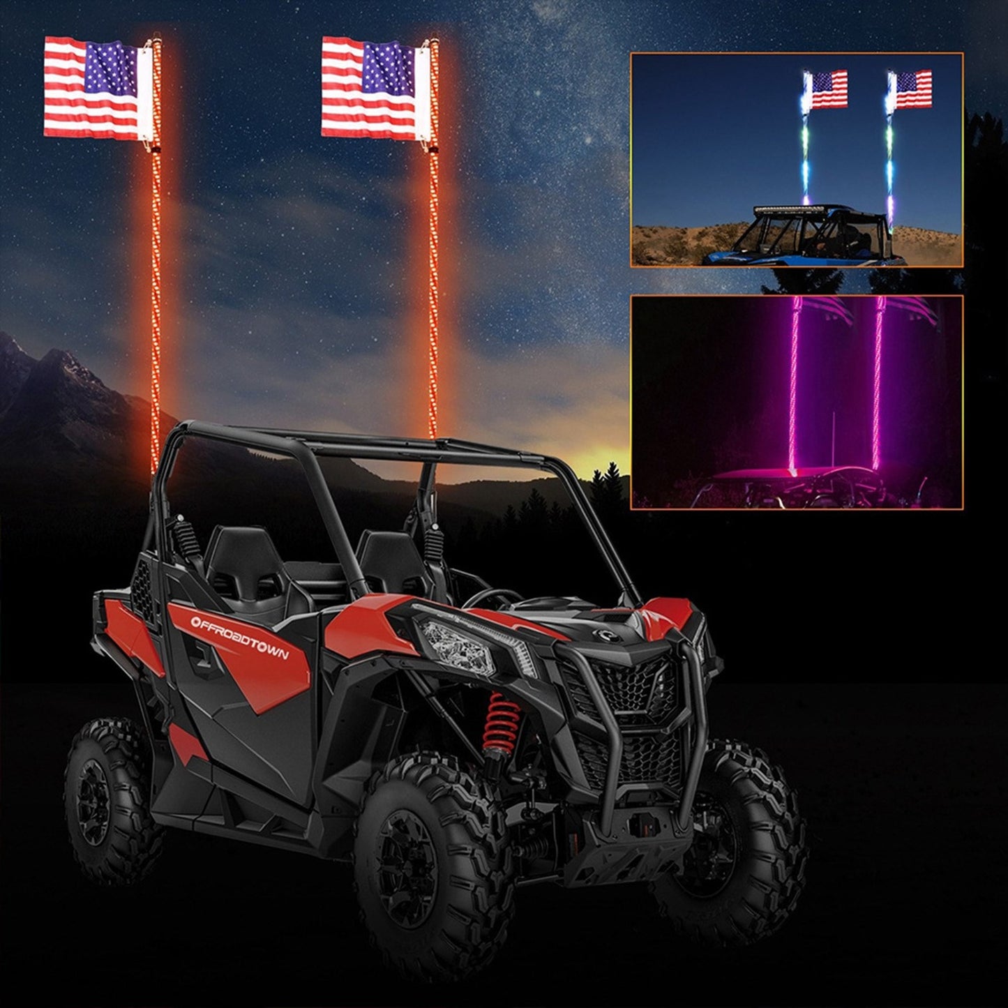 2X 3ft RGB LED Whip Lights Antenna con telecomando a bandiera per Polaris RZR UTV ATV