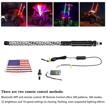 Antenna con luci a frusta LED RGB da 2 piedi con telecomando a bandiera per Polaris UTV ATV