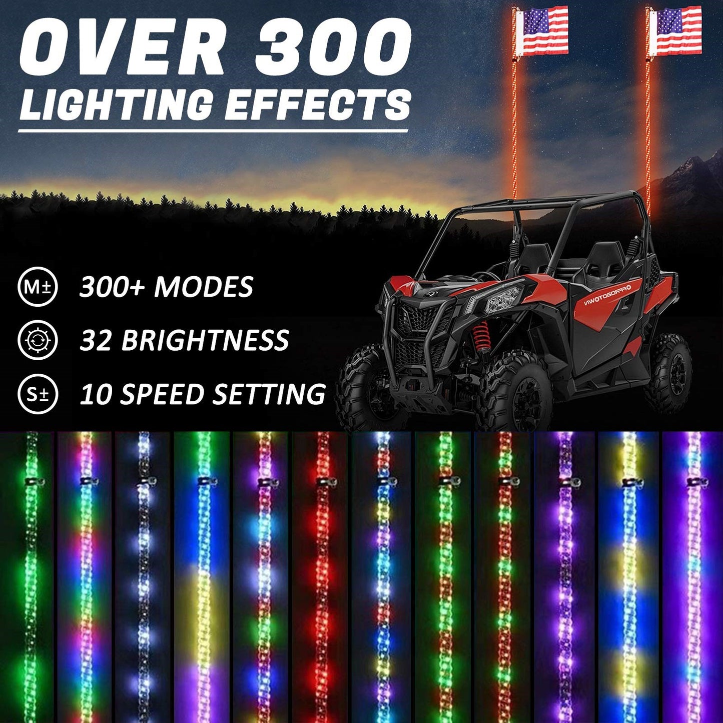 Antenna con luci a frusta LED RGB da 2 piedi con telecomando a bandiera per Polaris UTV ATV