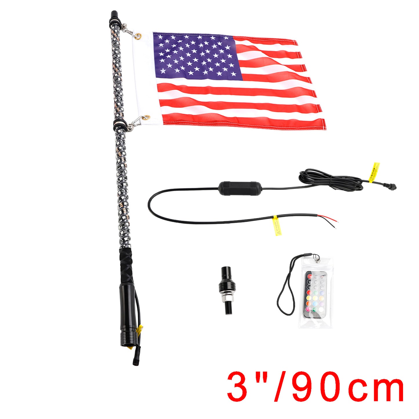 Antenna con luci a frusta LED RGB da 3 piedi con telecomando a bandiera per Polaris UTV ATV