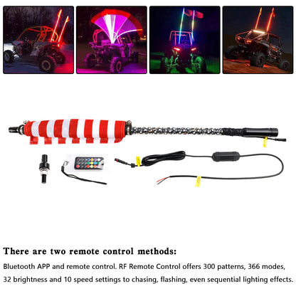 Antenna con luci a frusta LED RGB da 4 piedi con telecomando a bandiera per Polaris UTV ATV