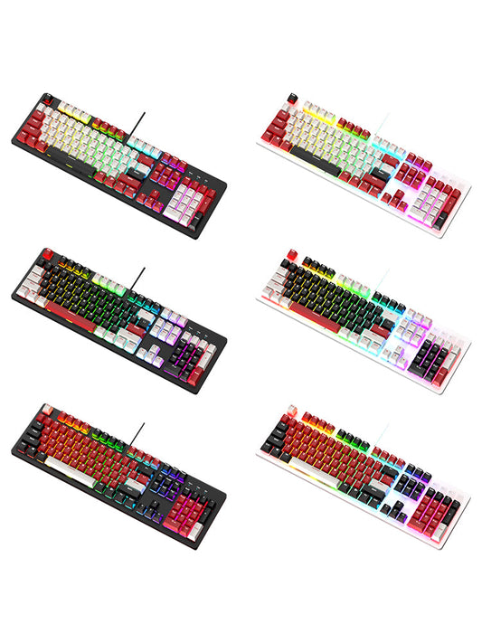Tastiera da gioco meccanica cablata con interruttore lineare da 104 tasti e luce RGB con interruttore blu